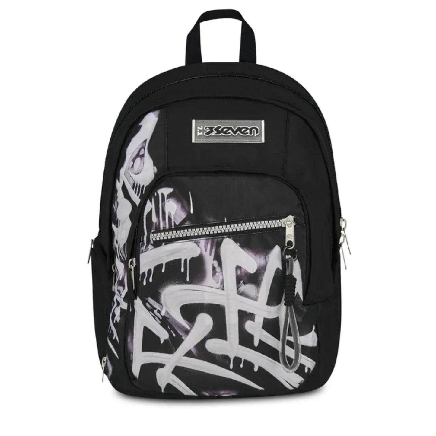 Zaino Seven Dual Detach Plumpy Line Boy 2 in 1 con Zainetto Staccabile Fantasia Graffiti Nero Bianco