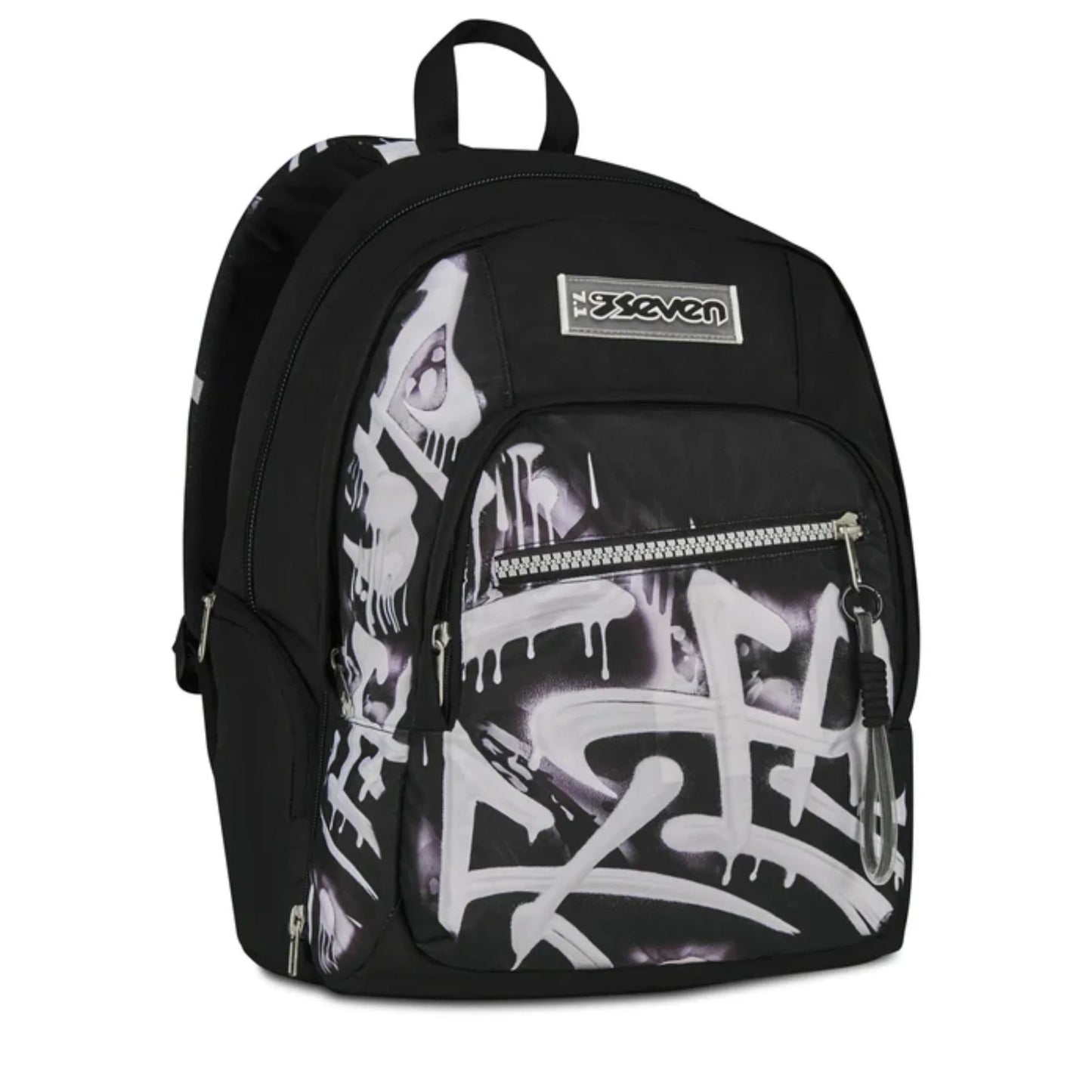 Zaino Seven Dual Detach Plumpy Line Boy 2 in 1 con Zainetto Staccabile Fantasia Graffiti Nero Bianco