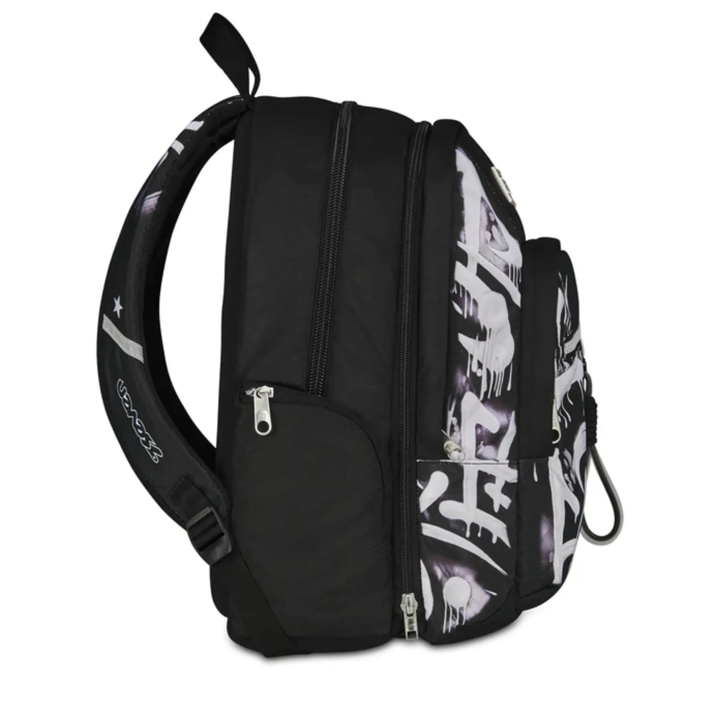 Zaino Seven Dual Detach Plumpy Line Boy 2 in 1 con Zainetto Staccabile Fantasia Graffiti Nero Bianco