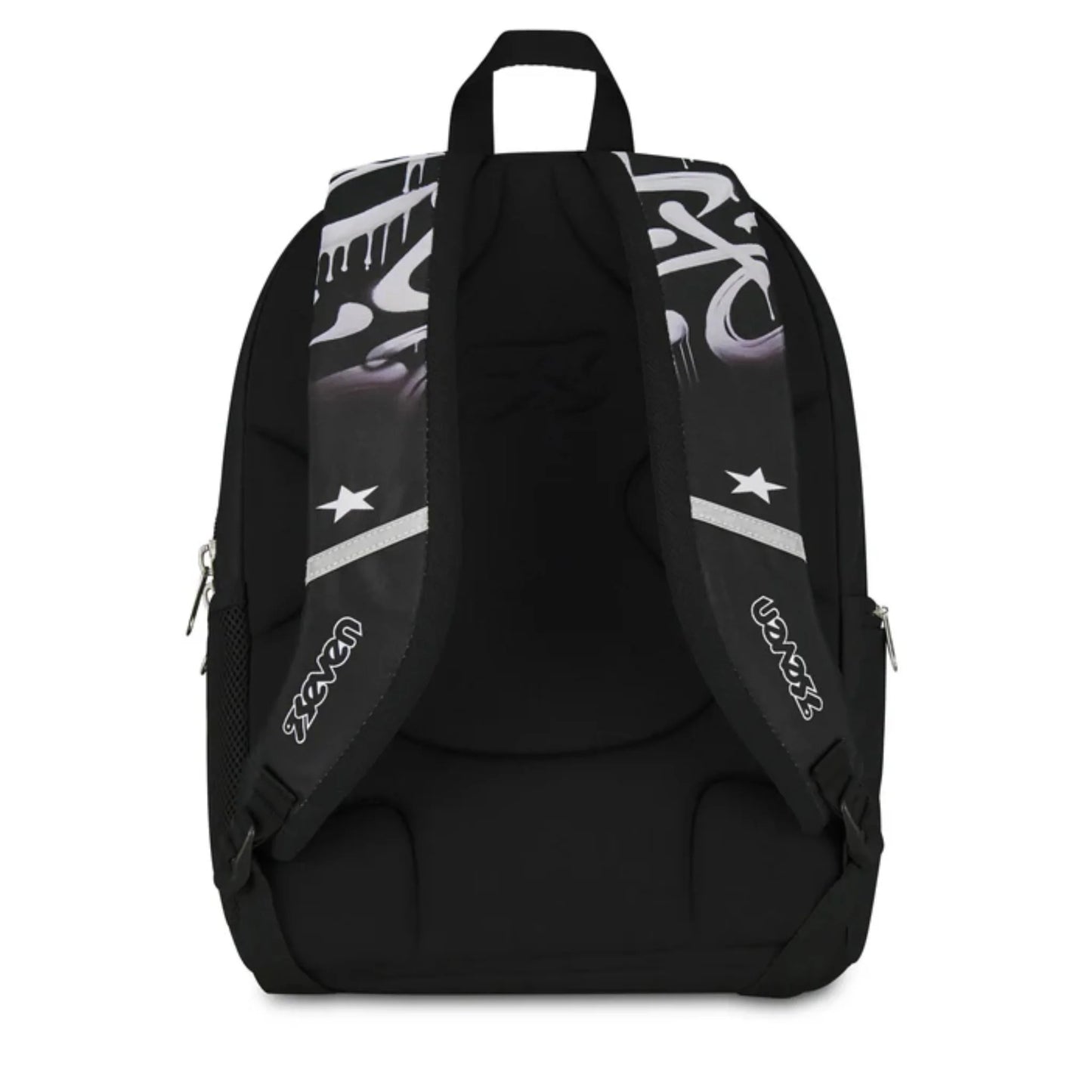 Zaino Seven Dual Detach Plumpy Line Boy 2 in 1 con Zainetto Staccabile Fantasia Graffiti Nero Bianco