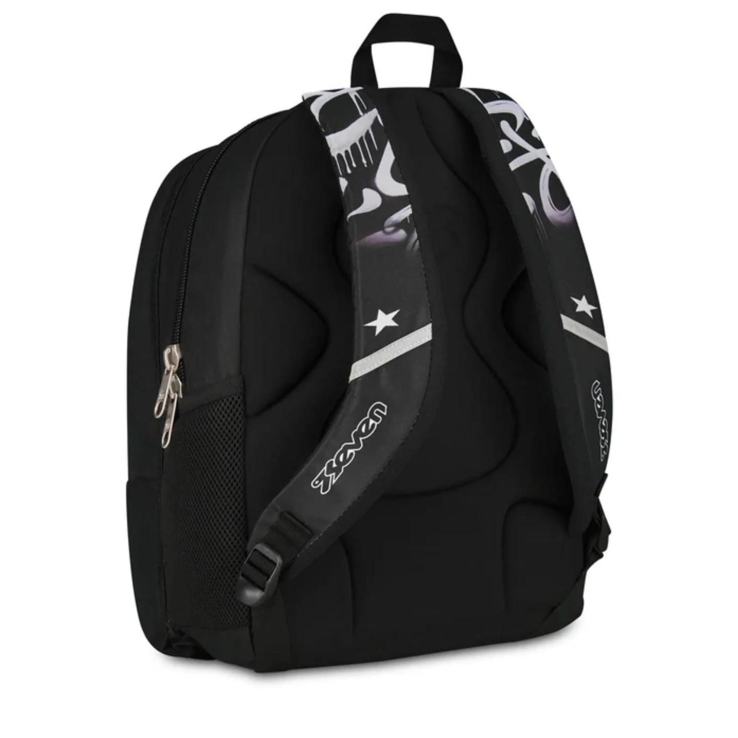 Zaino Seven Dual Detach Plumpy Line Boy 2 in 1 con Zainetto Staccabile Fantasia Graffiti Nero Bianco
