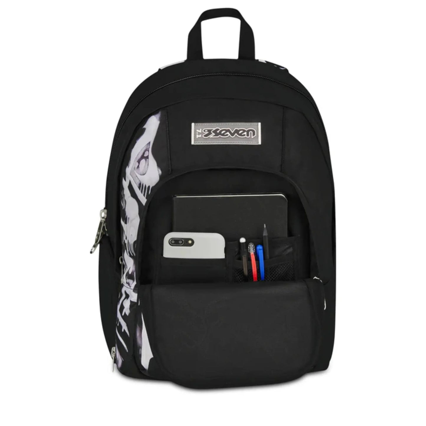 Zaino Seven Dual Detach Plumpy Line Boy 2 in 1 con Zainetto Staccabile Fantasia Graffiti Nero Bianco