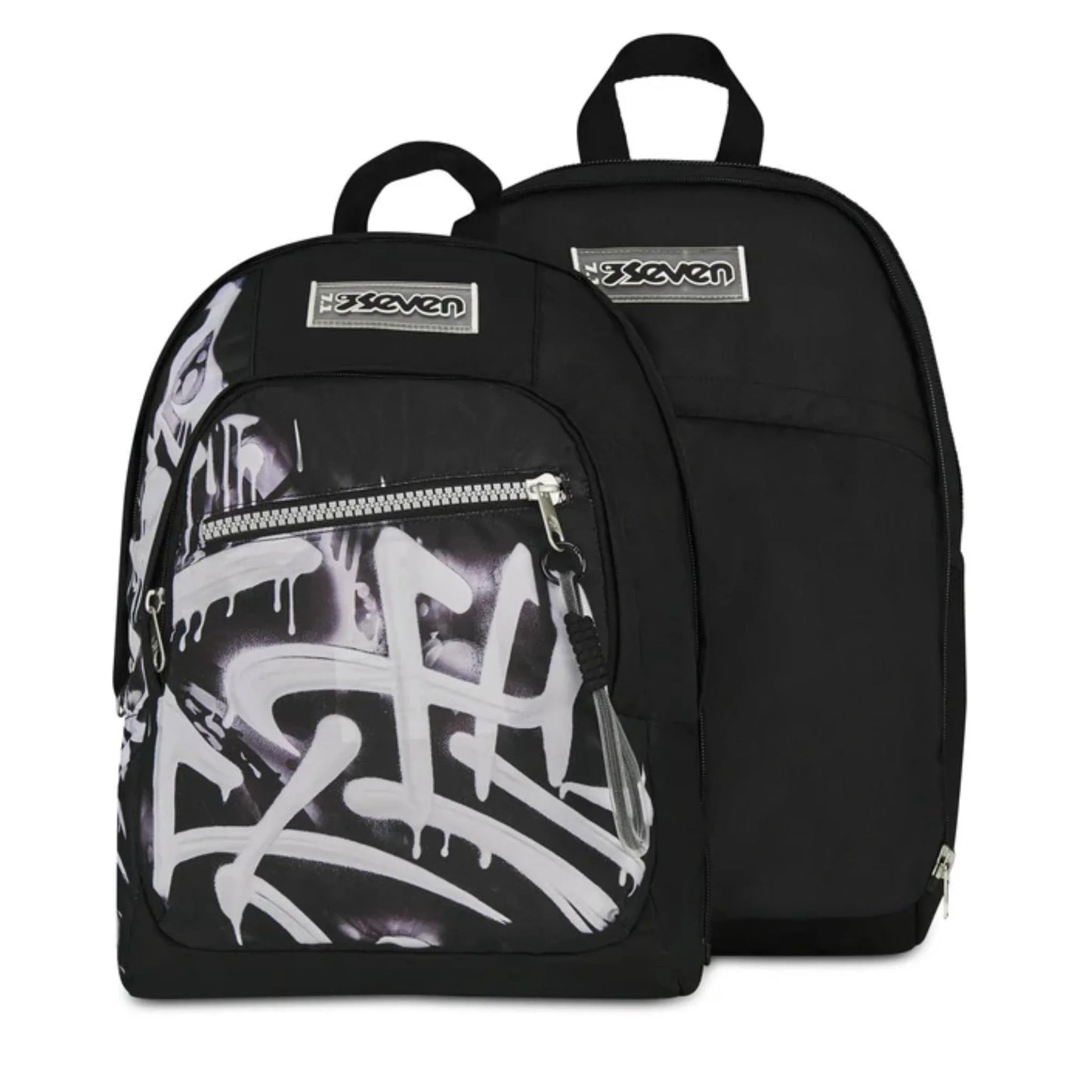 Zaino Seven Dual Detach Plumpy Line Boy 2 in 1 con Zainetto Staccabile Fantasia Graffiti Nero Bianco