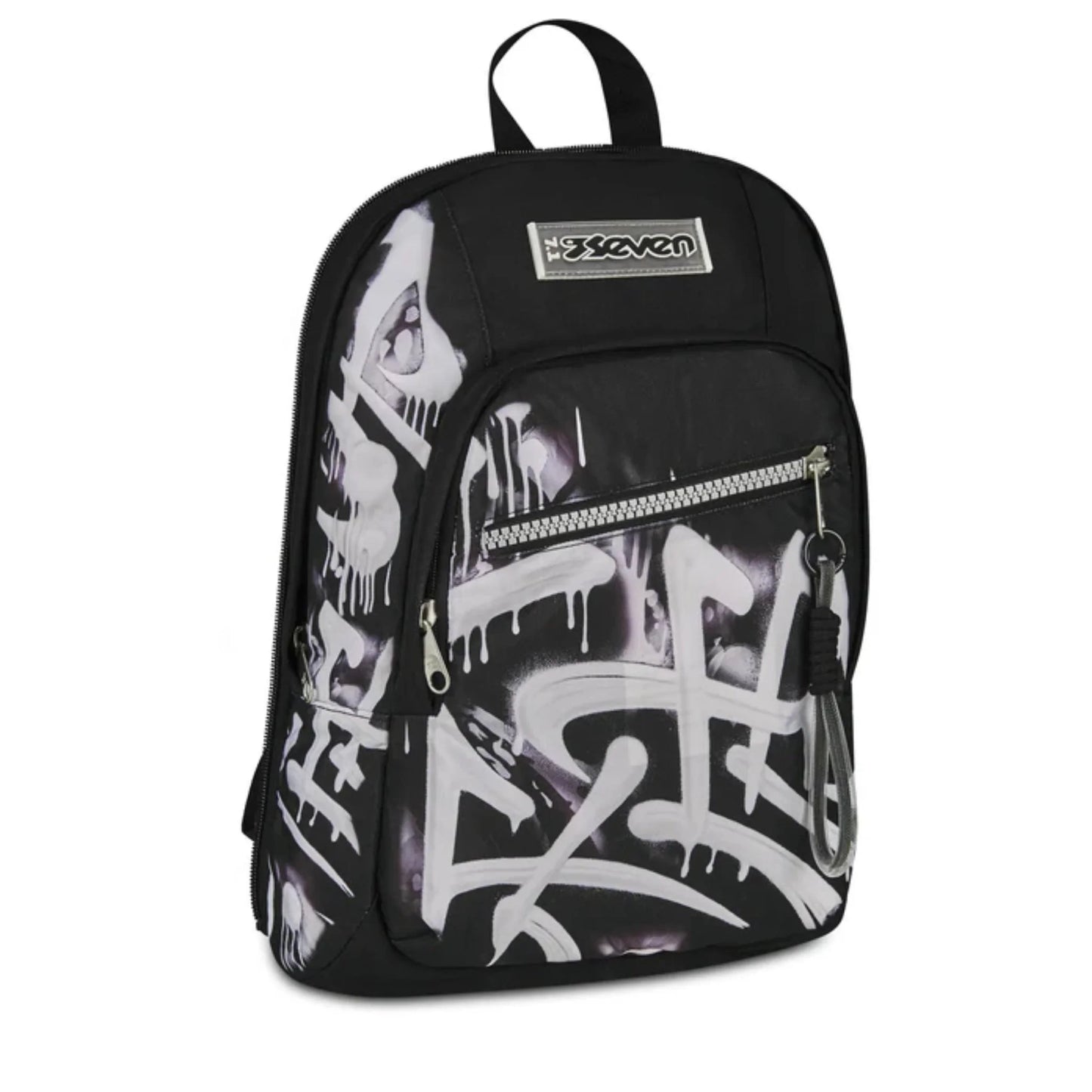 Zaino Seven Dual Detach Plumpy Line Boy 2 in 1 con Zainetto Staccabile Fantasia Graffiti Nero Bianco