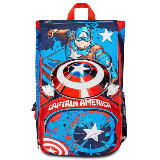 Zaino Seven Estensibile Captain America Legendary Avenger Scudo 3D con Tasca Porta Borraccia Blu Rosso Marvel