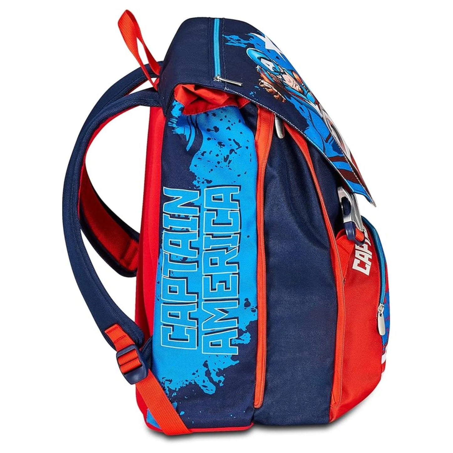 Seven Extendable Captain America Legendary Avenger Backpack 3D Shield with Water Bottle Pocket Blue Red Marvel