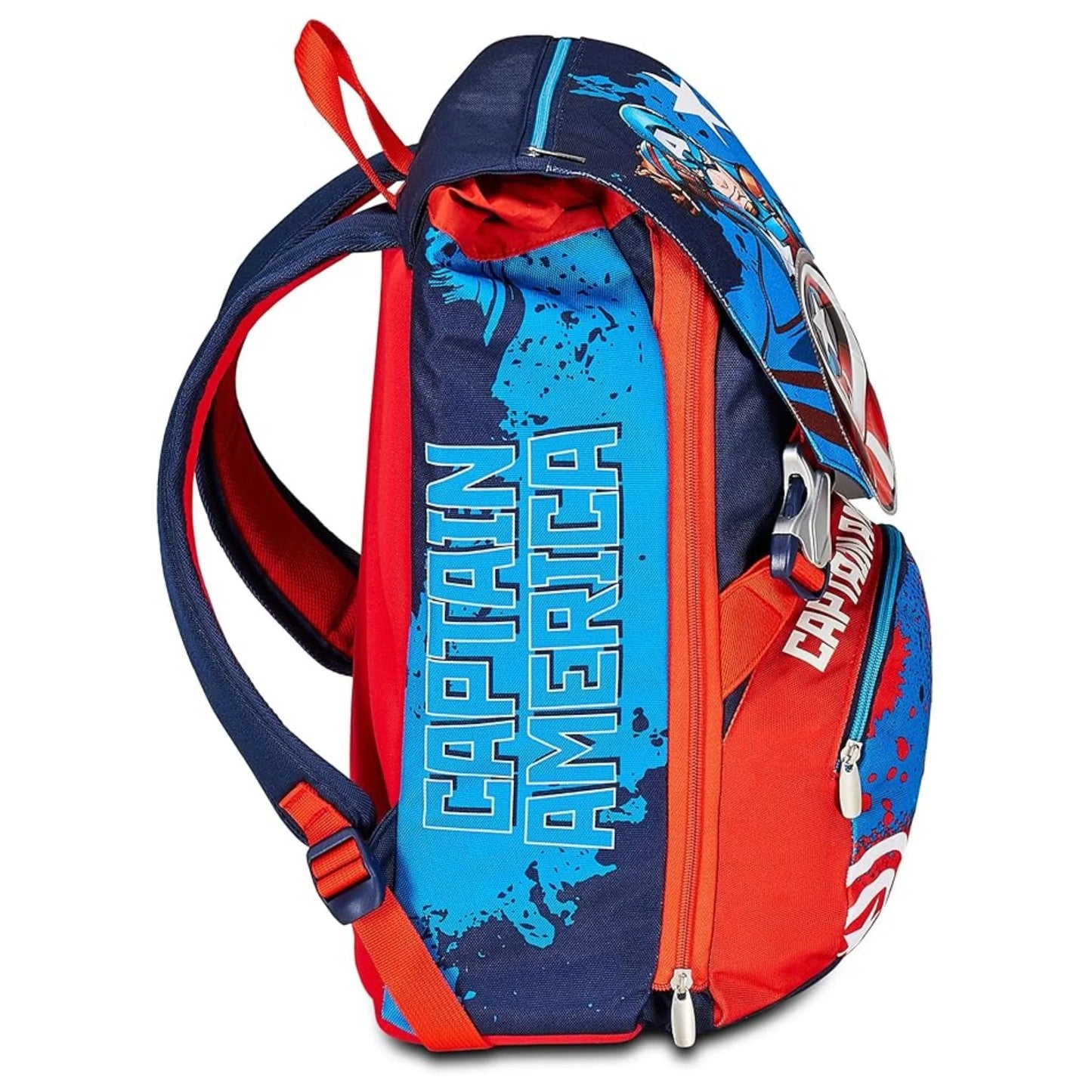 Seven Extendable Captain America Legendary Avenger Backpack 3D Shield with Water Bottle Pocket Blue Red Marvel