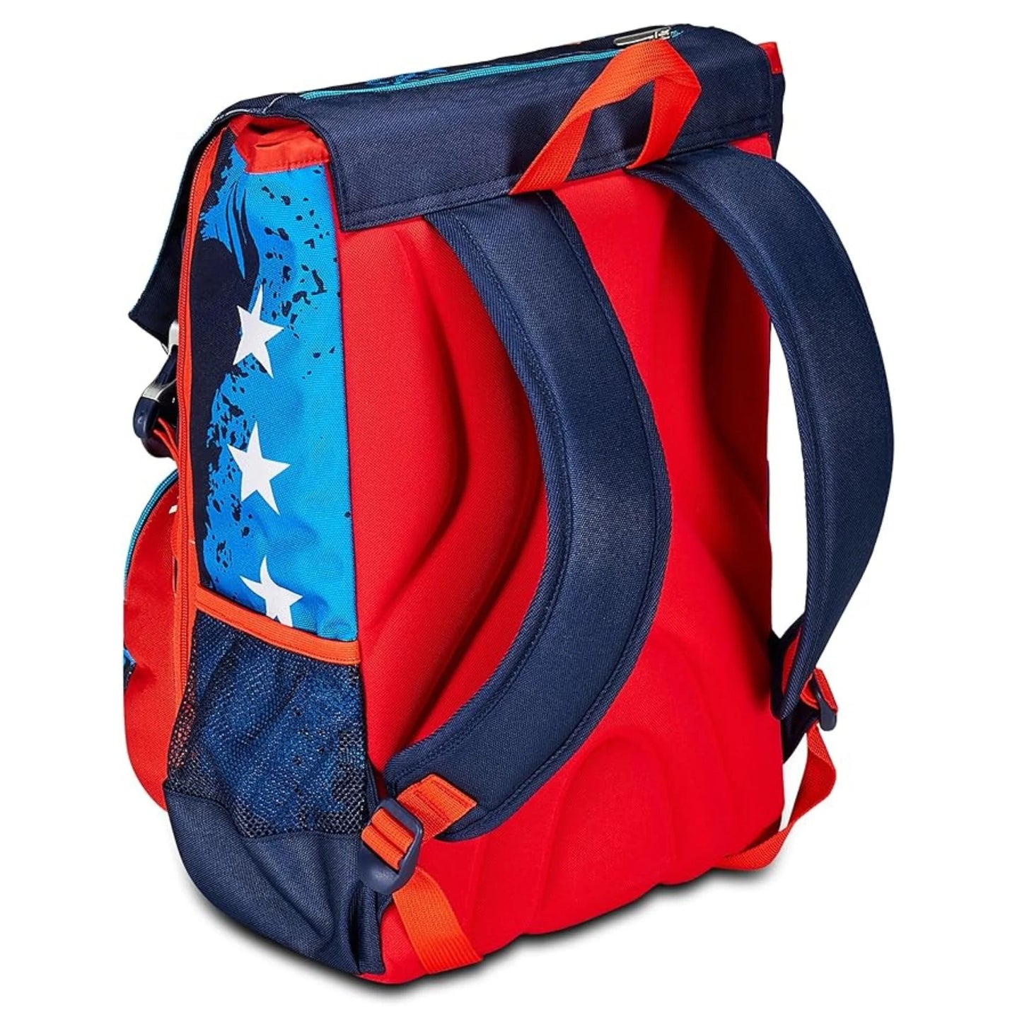 Seven Extendable Captain America Legendary Avenger Backpack 3D Shield with Water Bottle Pocket Blue Red Marvel