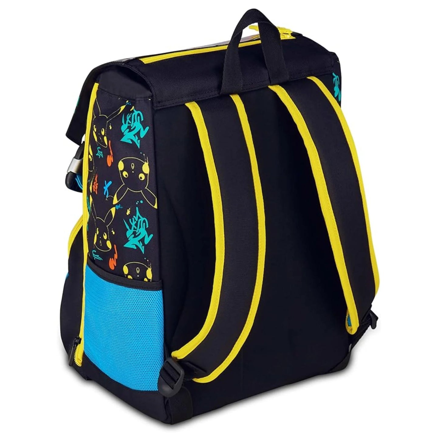 Seven Extendable Backpack Pokémon Pikachu 025 Battle Ready Double Compartment with Water Bottle Pocket Black Multicolor