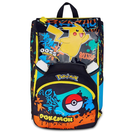 Zaino Seven Estensibile Pokémon Pikachu 025 Battle Ready Doppio Scomparto con Tasca Porta Borraccia Nero Multicolor