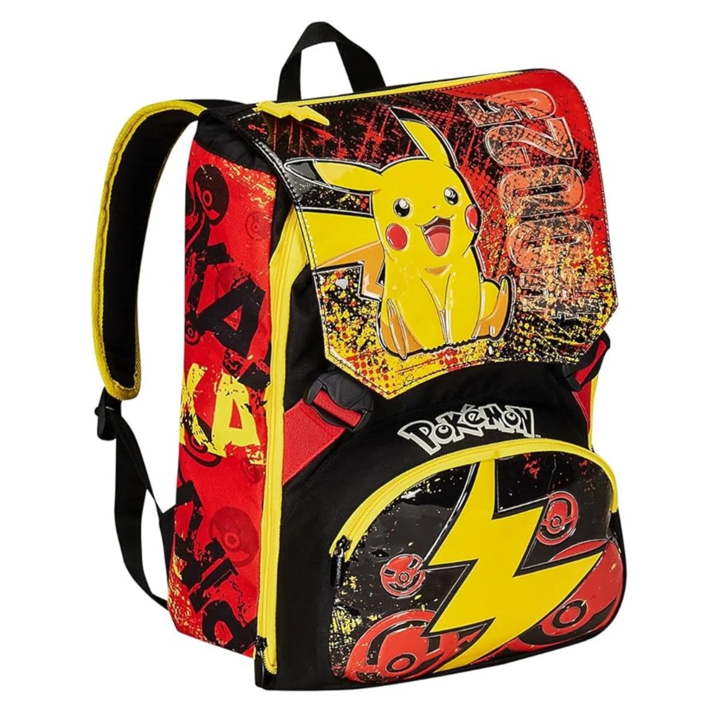 Zaino Seven Estensibile Pokémon Pikachu Doppio Scomparto con Tasca Porta Borraccia Giallo Rosso