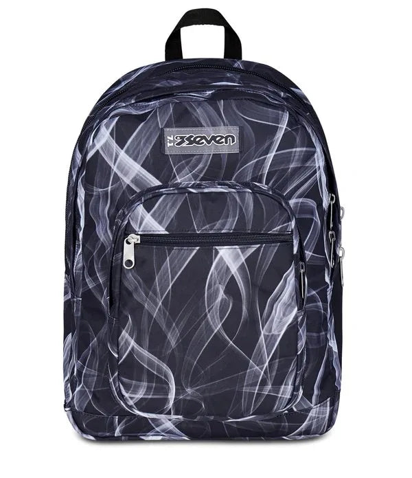 Zaino Seven Freethink Boy Smoke Doppio Scomparto con Tasca PC e Porta Borraccia Fantasia Fumo Nero
