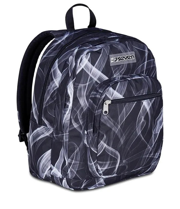 Zaino Seven Freethink Boy Smoke Doppio Scomparto con Tasca PC e Porta Borraccia Fantasia Fumo Nero