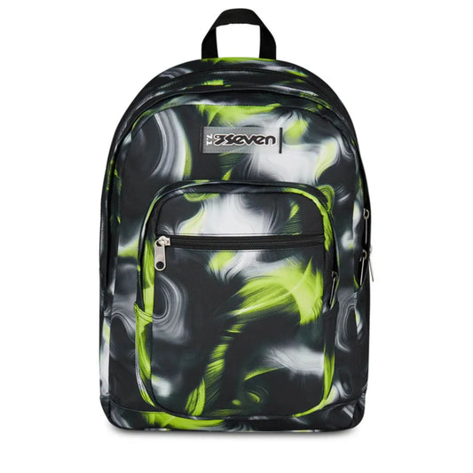 Zaino Seven Freethink Boy Fantasia Vortice Verde Lime Doppio Scomparto con Tasca PC e Porta Borraccia