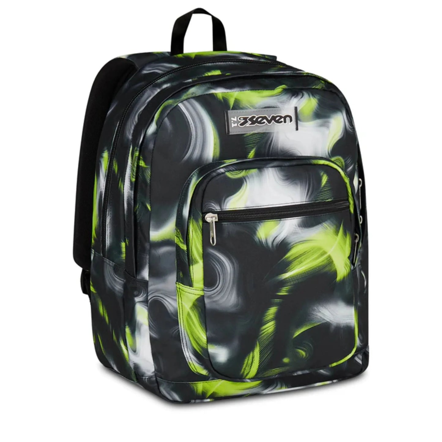 Zaino Seven Freethink Boy Fantasia Vortice Verde Lime Doppio Scomparto con Tasca PC e Porta Borraccia