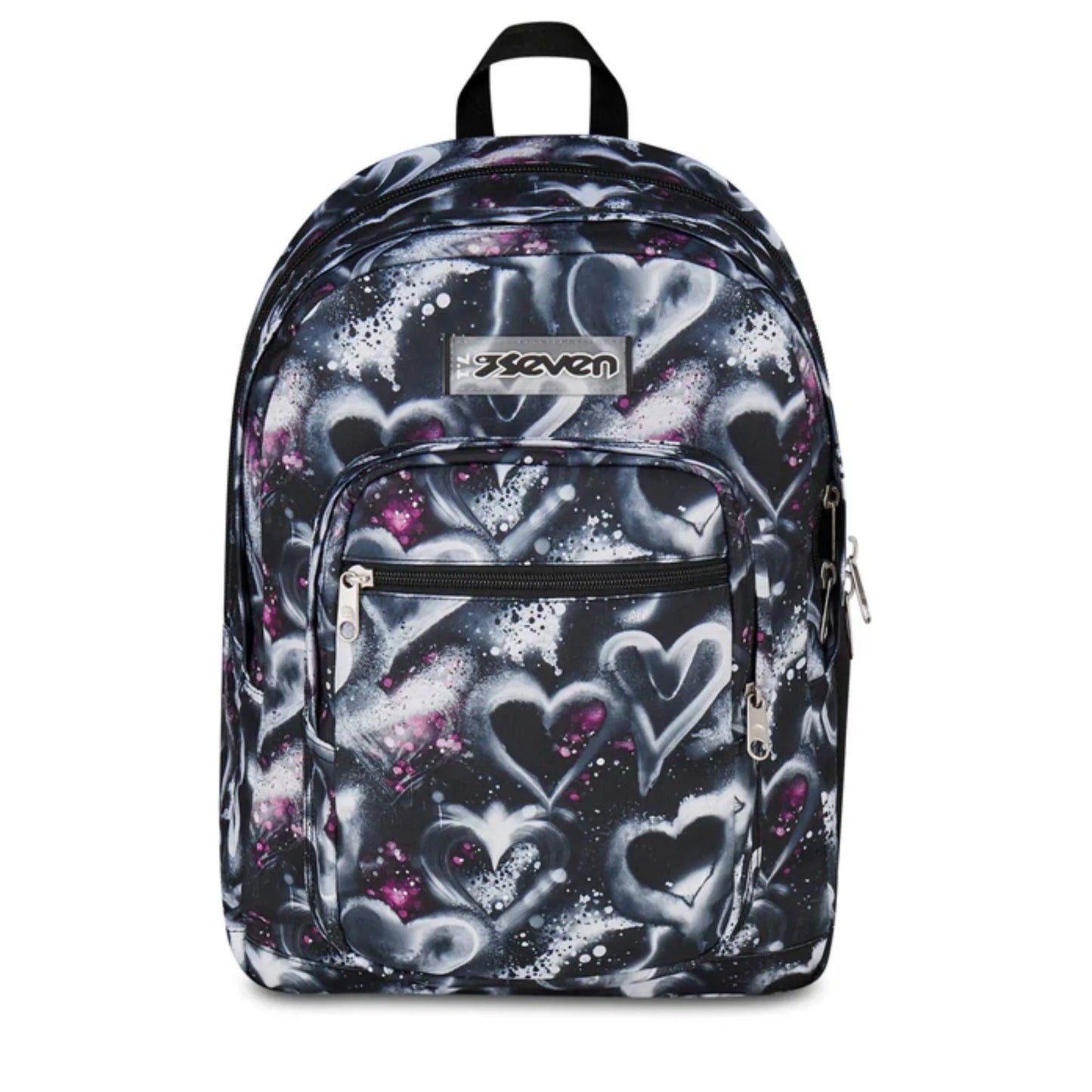 Zaino Seven Freethink Girl Fantasia Cuori Graffiti Nero Doppio Scomparto con Tasca PC e Porta Borraccia