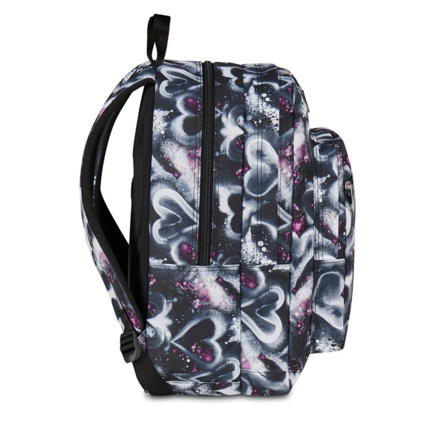 Zaino Seven Freethink Girl Fantasia Cuori Graffiti Nero Doppio Scomparto con Tasca PC e Porta Borraccia