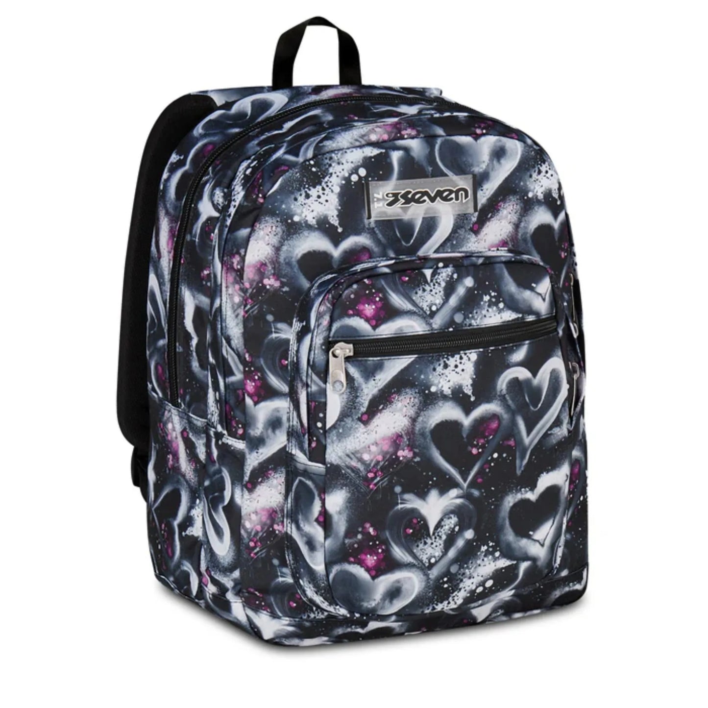 Zaino Seven Freethink Girl Fantasia Cuori Graffiti Nero Doppio Scomparto con Tasca PC e Porta Borraccia
