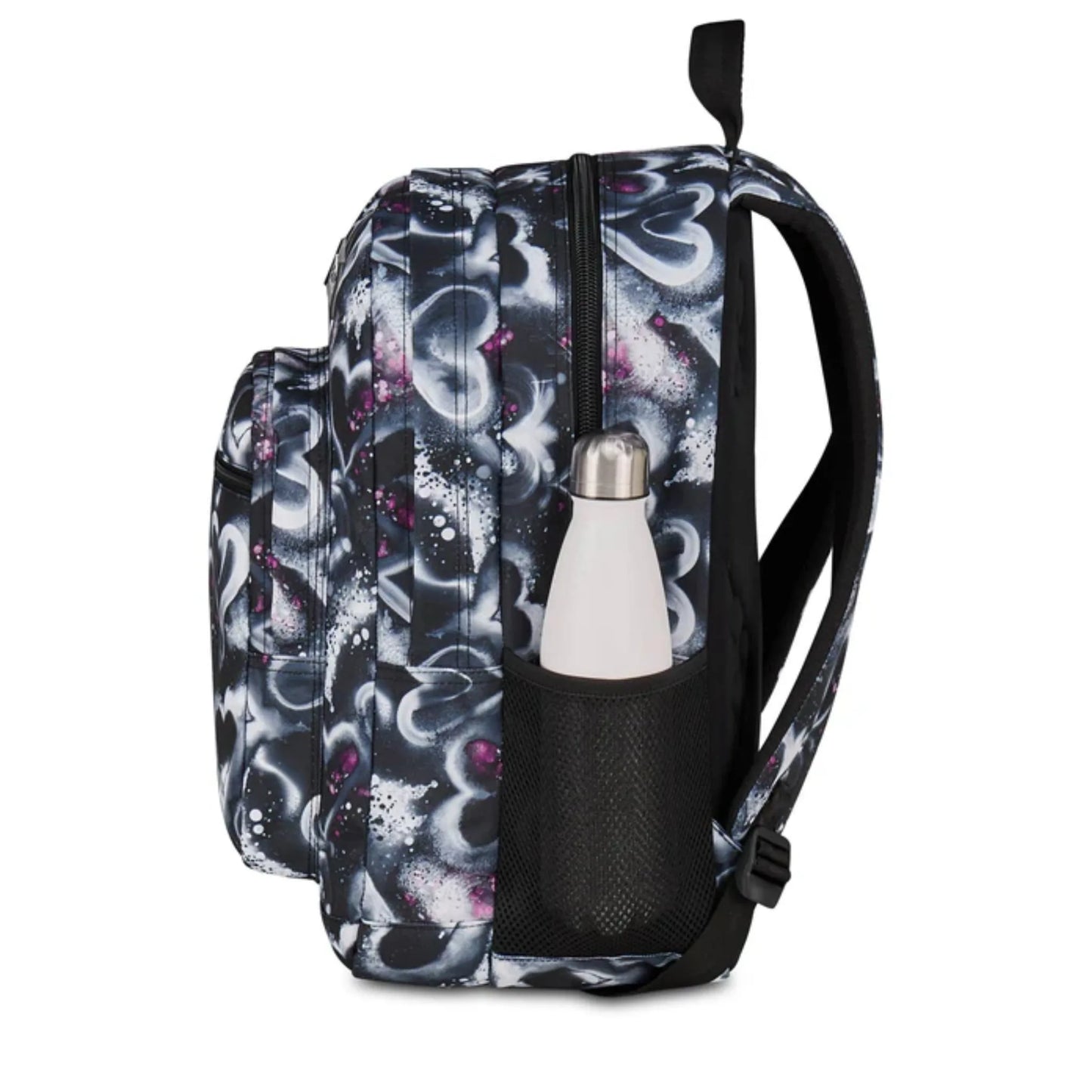 Zaino Seven Freethink Girl Fantasia Cuori Graffiti Nero Doppio Scomparto con Tasca PC e Porta Borraccia