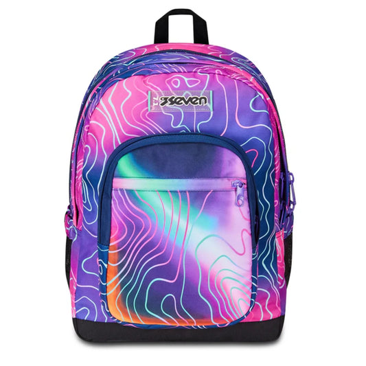 Zaino Seven Freethink Girl Mapset Fantasia Topografica Neon Doppio Scomparto con USB Plug e Tasca PC