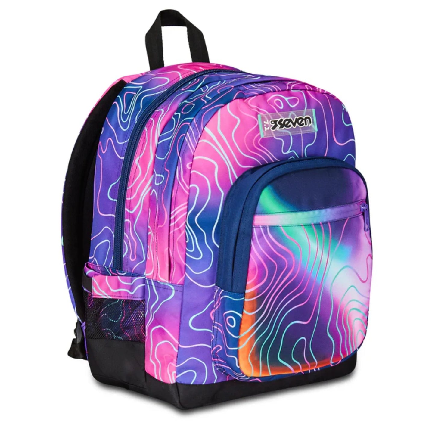 Zaino Seven Freethink Girl Mapset Fantasia Topografica Neon Doppio Scomparto con USB Plug e Tasca PC