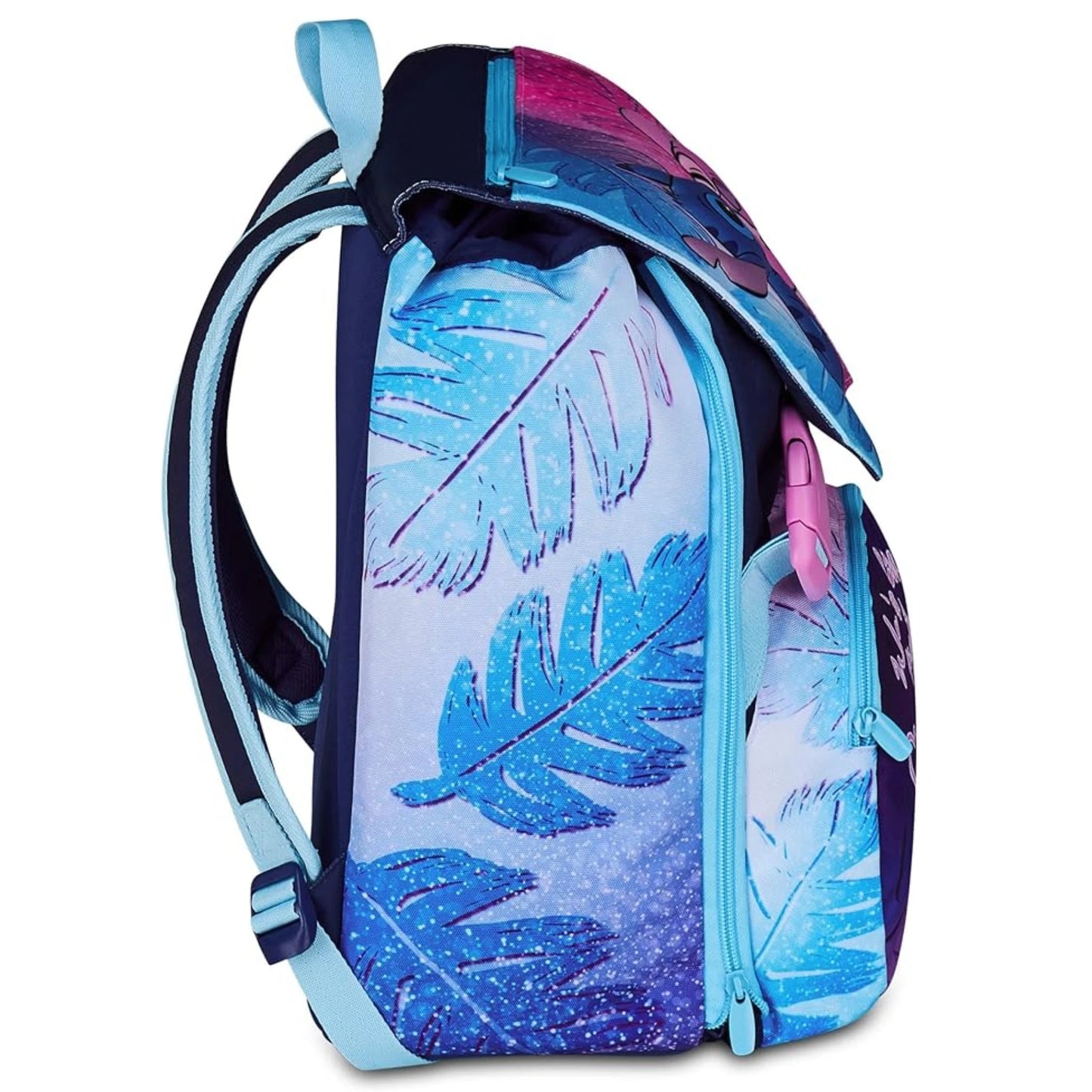 Zaino Seven Sdoppiabile Big Lilo & Stitch We're Better Together con Stitch Angel Pattina Fantasia Foglie Tropicali Blu Rosa Disney