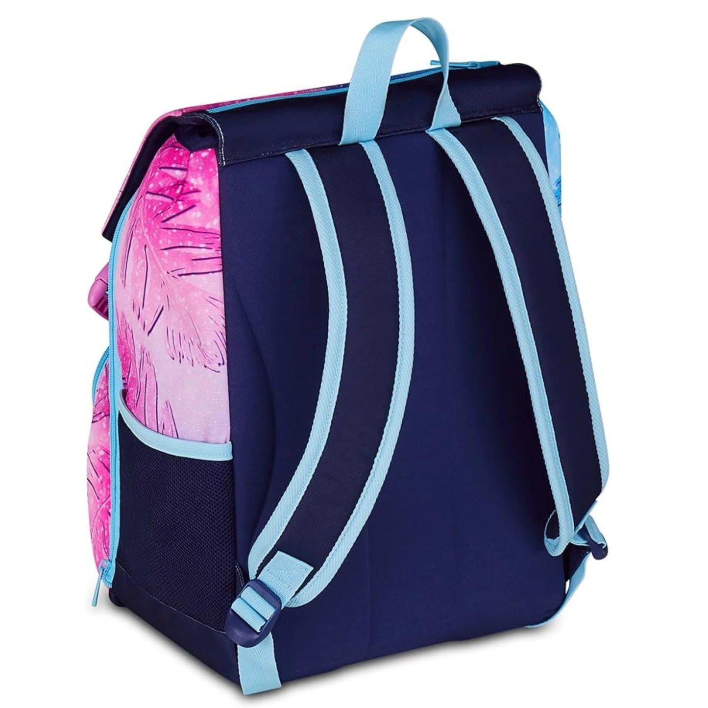 Zaino Seven Sdoppiabile Big Lilo & Stitch We're Better Together con Stitch Angel Pattina Fantasia Foglie Tropicali Blu Rosa Disney