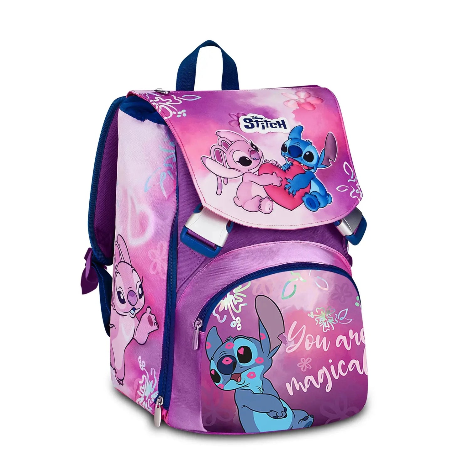 Zaino Seven Sdoppiabile Big Lilo & Stitch You Are Magical con Pattina Stitch Angel e Tasca Porta Borraccia Viola Rosa Disney