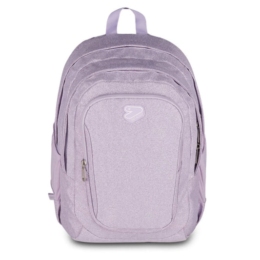 Zaino Seven Tech Shiny Lilla Glitter Doppio Scomparto con Tasca PC e Porta Borraccia Effetto Brillantinato