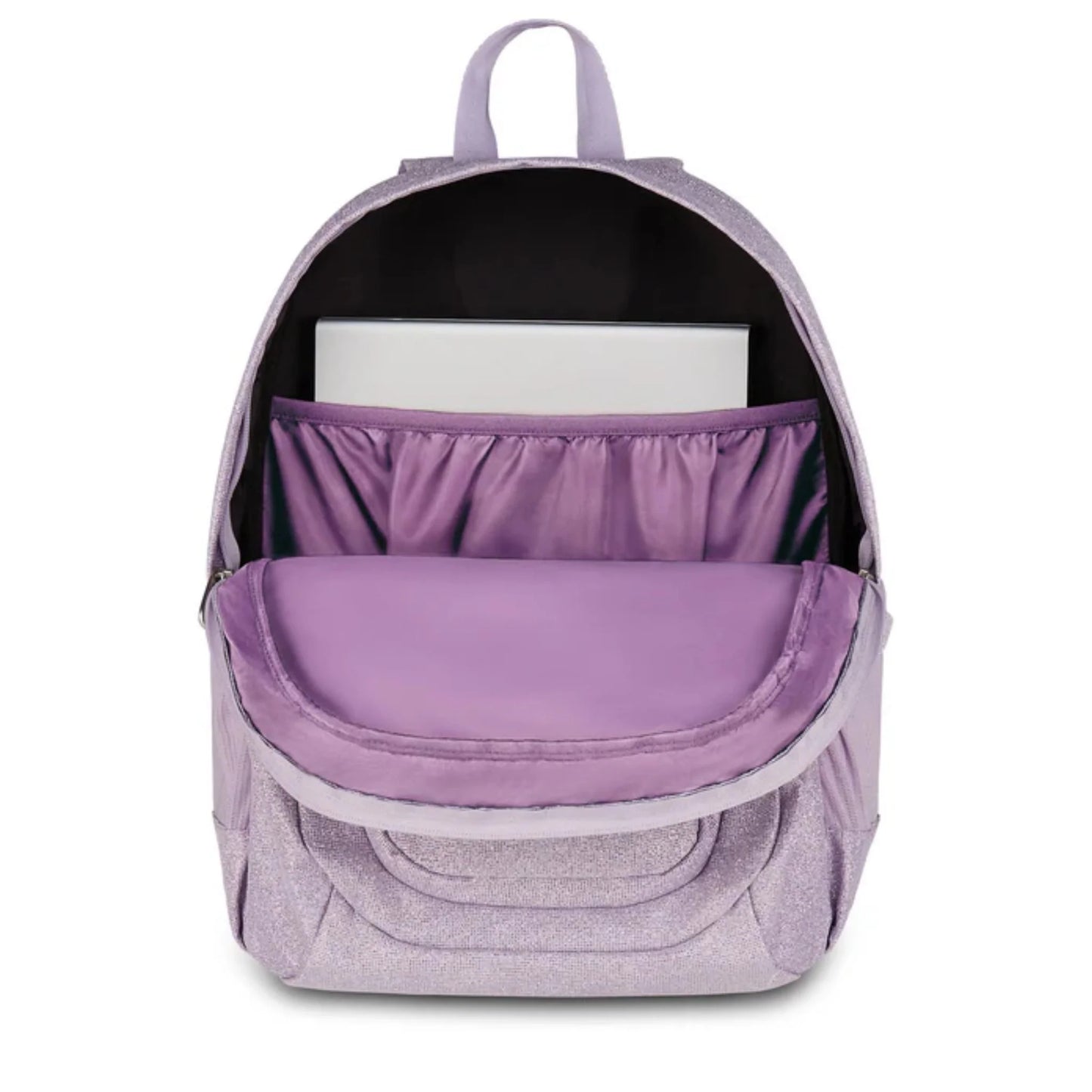 Zaino Seven Tech Shiny Lilla Glitter Doppio Scomparto con Tasca PC e Porta Borraccia Effetto Brillantinato
