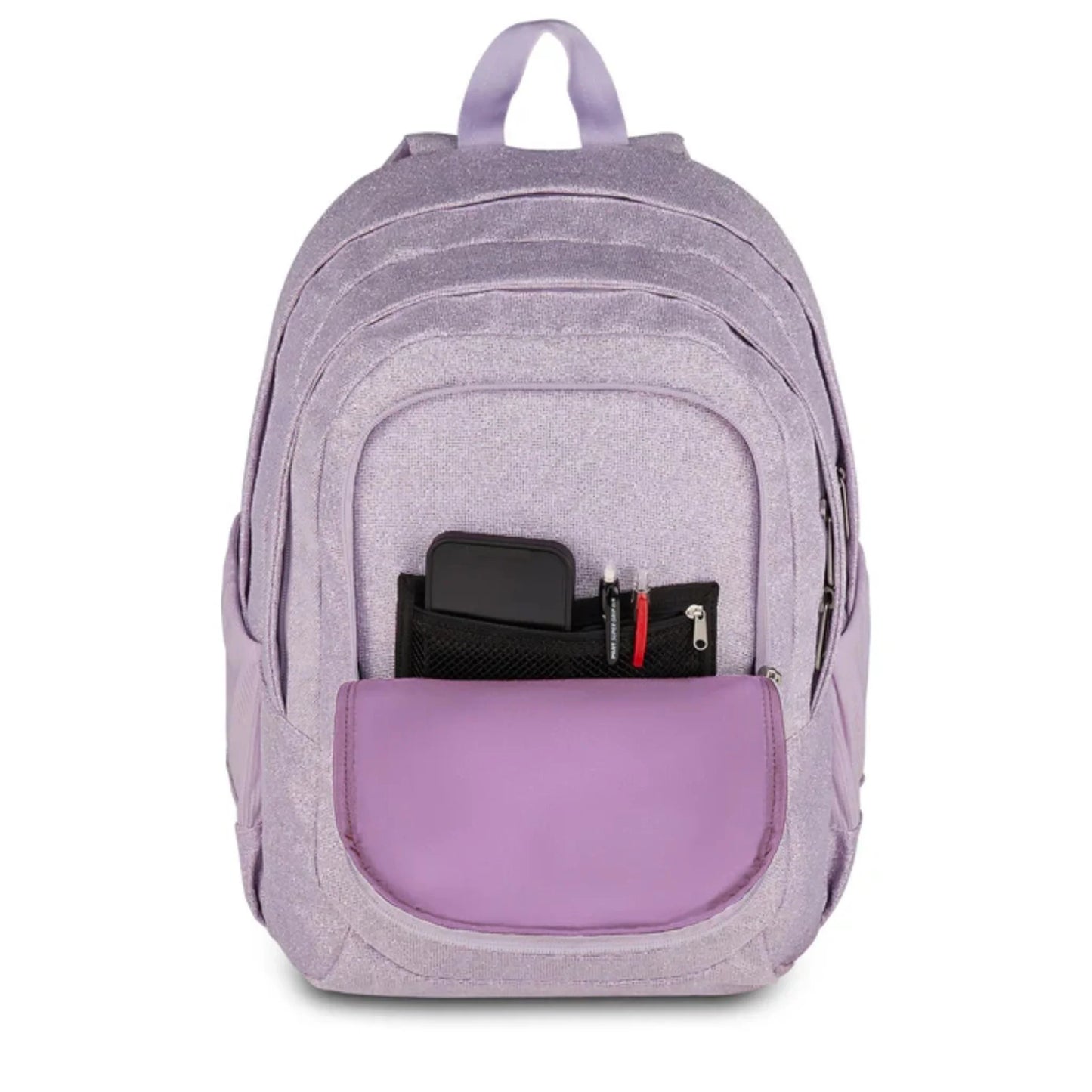 Zaino Seven Tech Shiny Lilla Glitter Doppio Scomparto con Tasca PC e Porta Borraccia Effetto Brillantinato