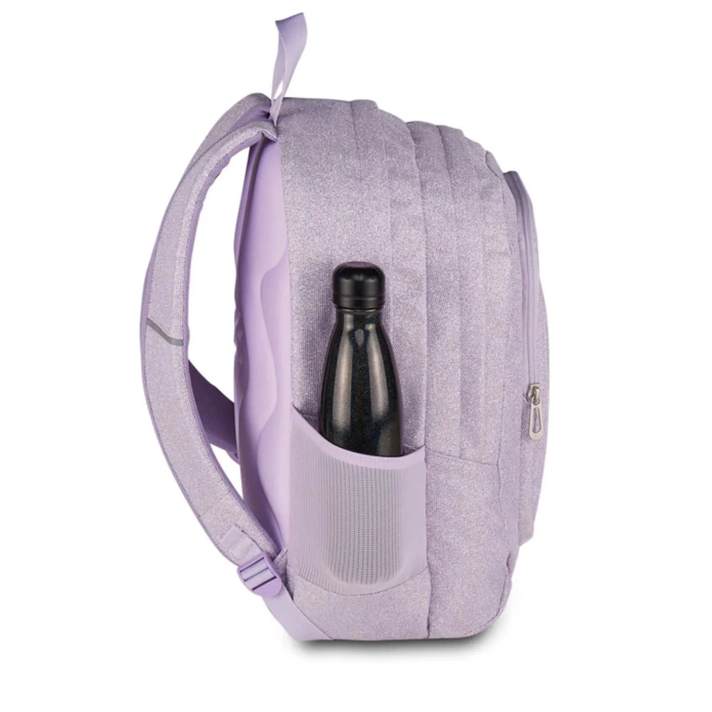 Zaino Seven Tech Shiny Lilla Glitter Doppio Scomparto con Tasca PC e Porta Borraccia Effetto Brillantinato