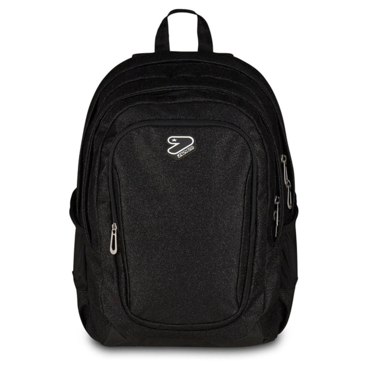 Zaino Seven Tech Shiny Nero Glitter Doppio Scomparto con Tasca PC e Porta Borraccia Effetto Brillantinato