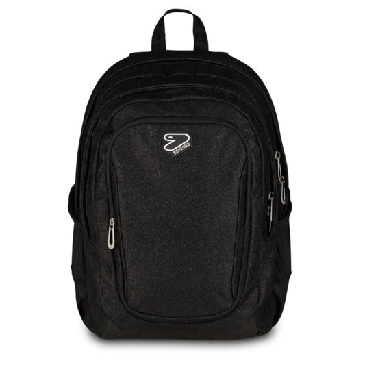 Zaino Seven Tech Shiny Nero Glitter Doppio Scomparto con Tasca PC e Porta Borraccia Effetto Brillantinato