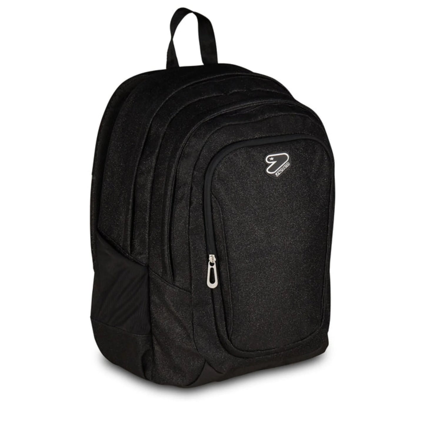 Zaino Seven Tech Shiny Nero Glitter Doppio Scomparto con Tasca PC e Porta Borraccia Effetto Brillantinato