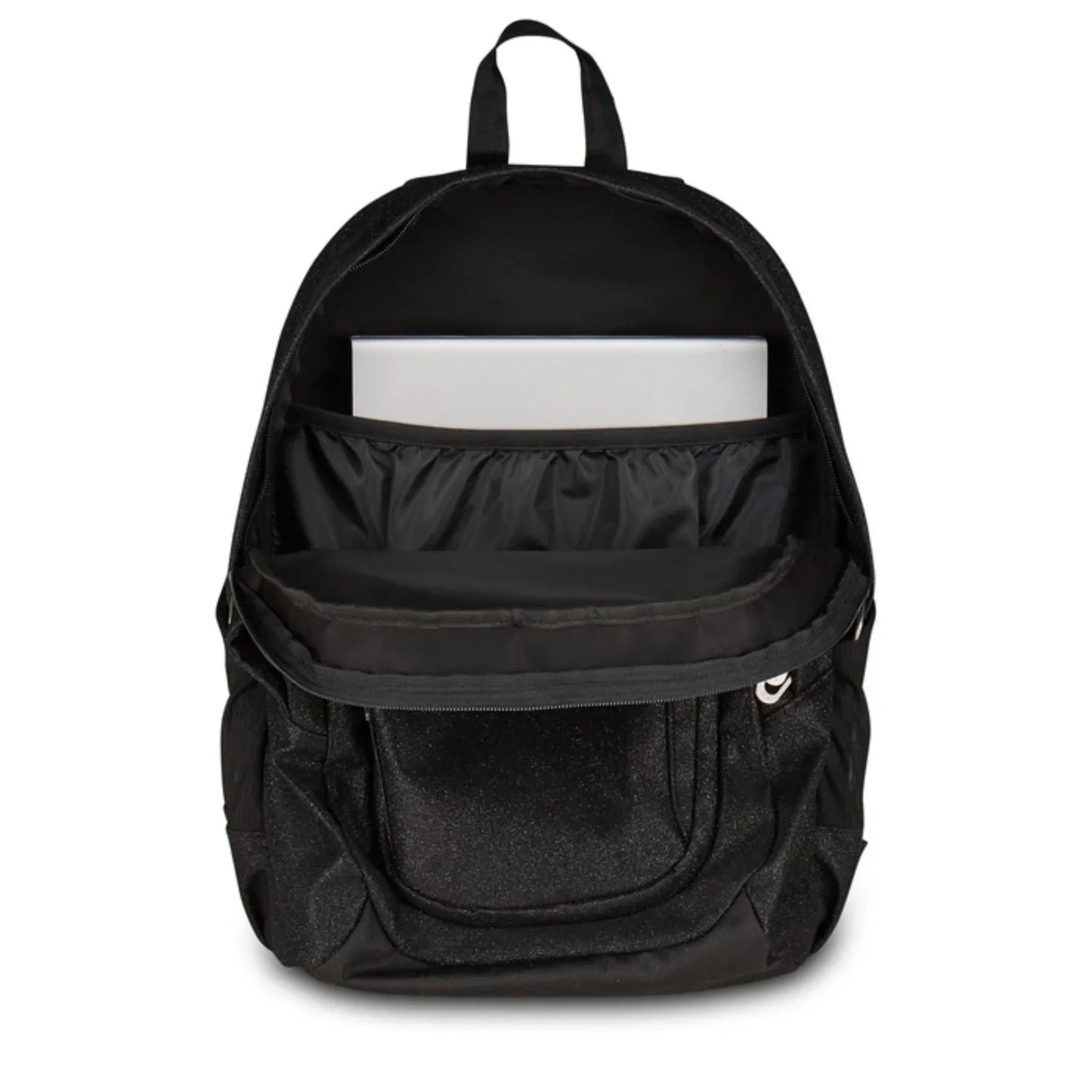 Zaino Seven Tech Shiny Nero Glitter Doppio Scomparto con Tasca PC e Porta Borraccia Effetto Brillantinato