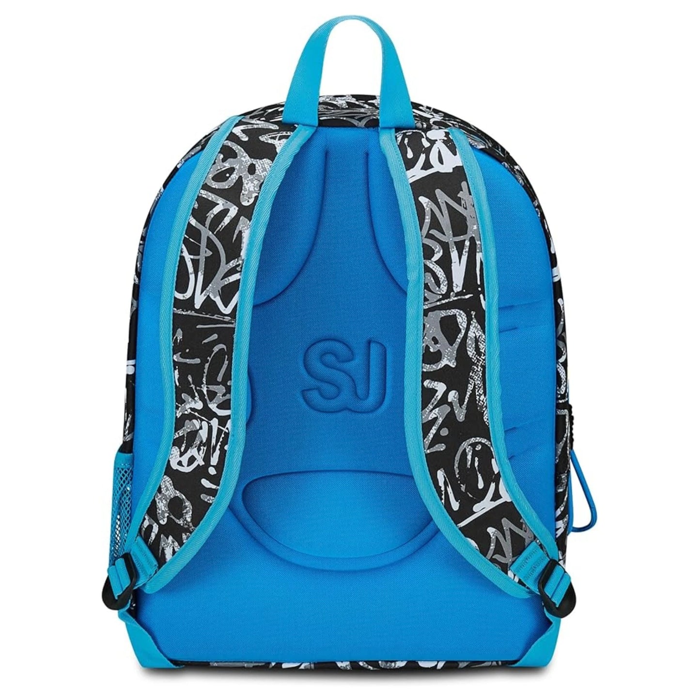 Zaino SJ Ever Blackwall Boy Doppio Scomparto con Graffiti Tag Allover e Fulmine Olografico Nero Azzurro 31 Litri