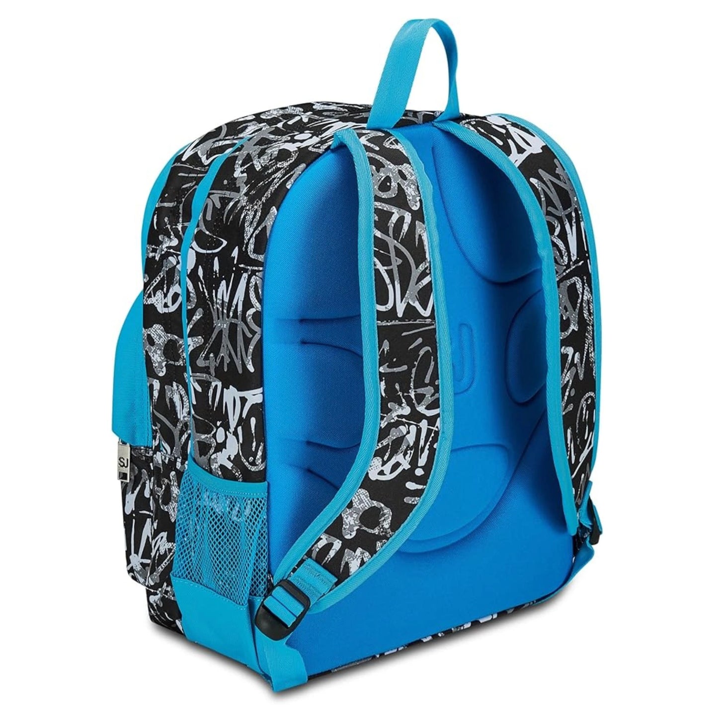 Zaino SJ Ever Blackwall Boy Doppio Scomparto con Graffiti Tag Allover e Fulmine Olografico Nero Azzurro 31 Litri