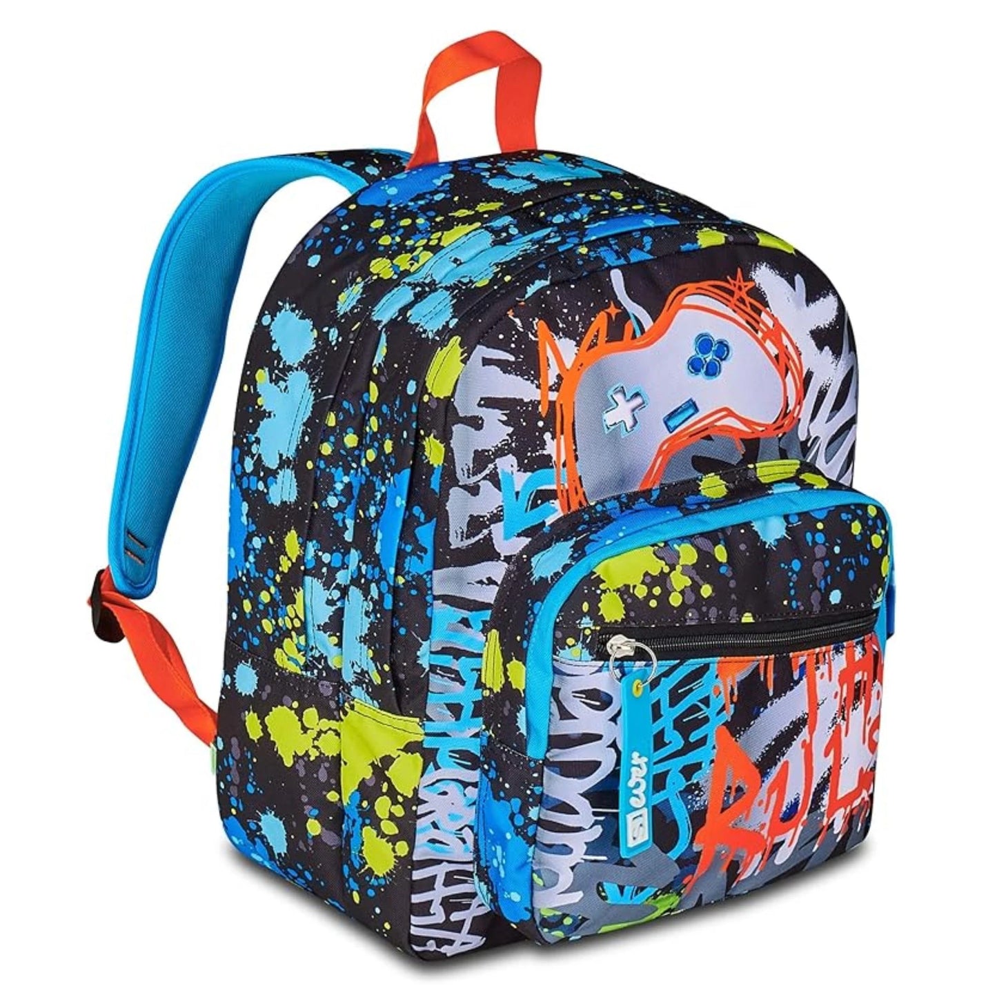 Zaino SJ Ever Gamer Rules Doppio Scomparto con Controller Gaming e Charm Staccabile Fantasia Splash Multicolor