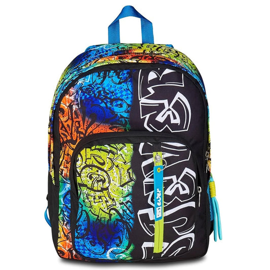 Zaino SJ Ever Writer Boy Doppio Scomparto con Lettere Graffiti Giganti e Charm Staccabile Fantasia Rainbow Multicolor