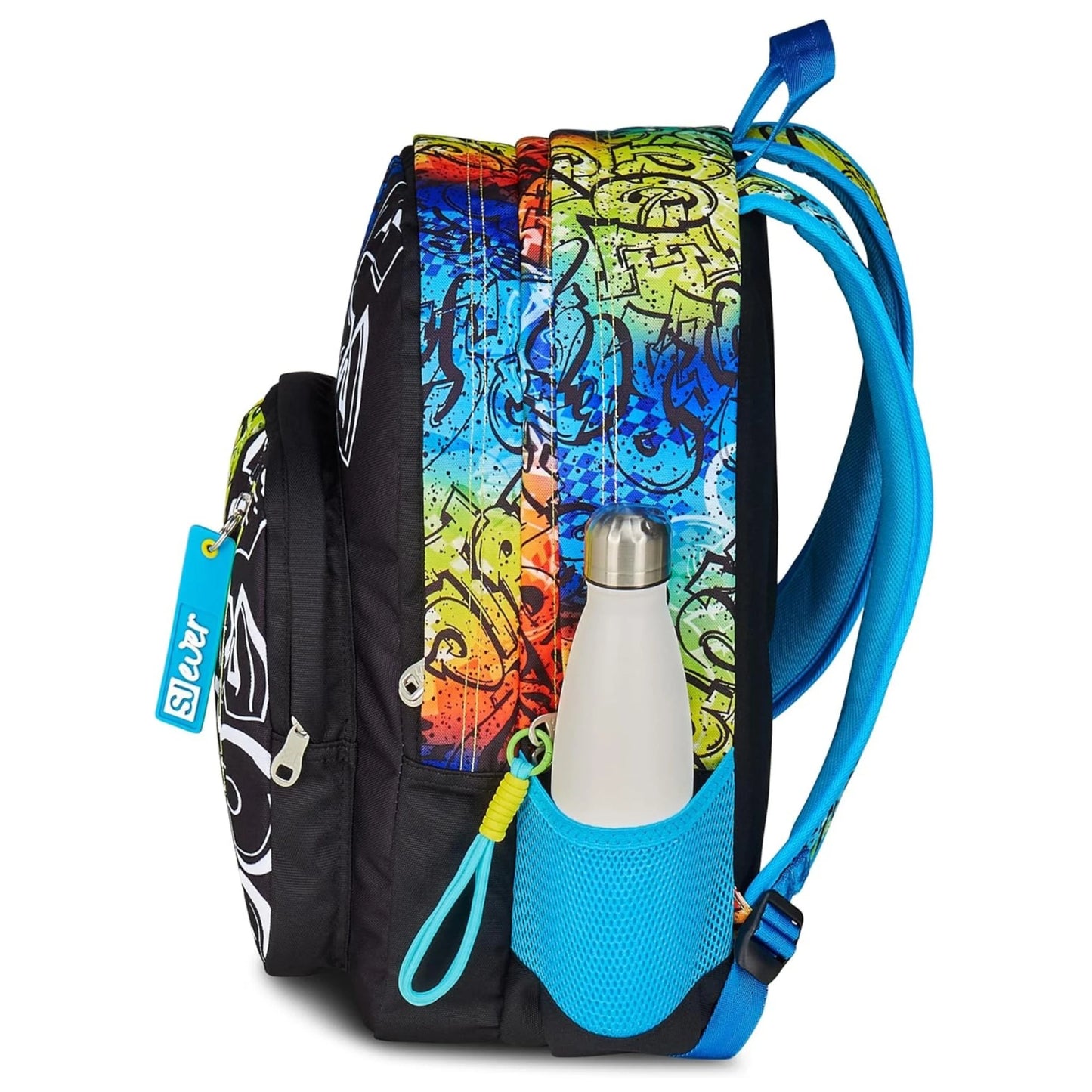 Zaino SJ Ever Writer Boy Doppio Scomparto con Lettere Graffiti Giganti e Charm Staccabile Fantasia Rainbow Multicolor