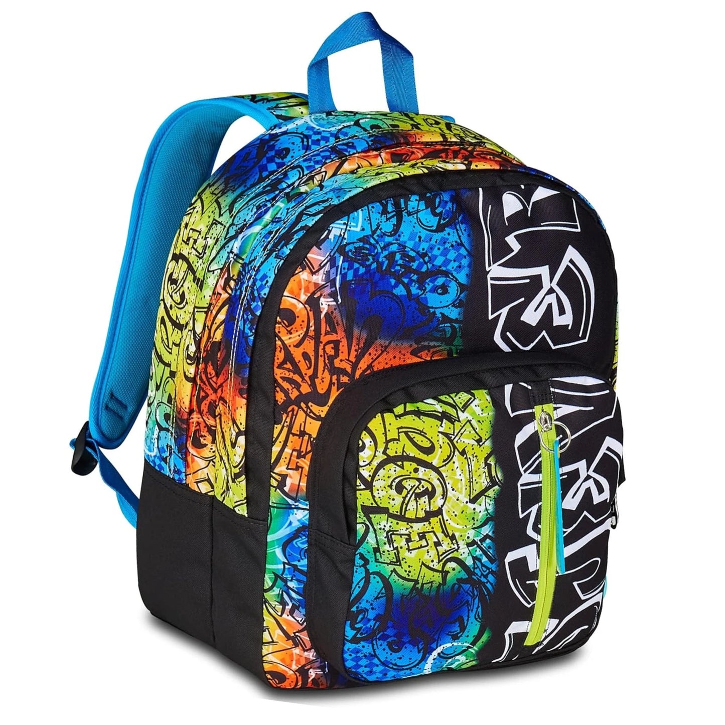 Zaino SJ Ever Writer Boy Doppio Scomparto con Lettere Graffiti Giganti e Charm Staccabile Fantasia Rainbow Multicolor