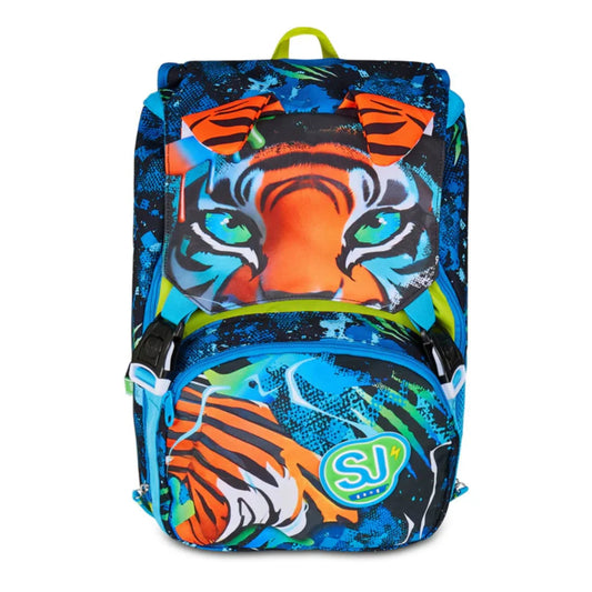 Zaino SJ Gang Estensibile Big Air Tiger con Orecchie Peluche Sollevabili Fantasia Tigre Blu Arancio