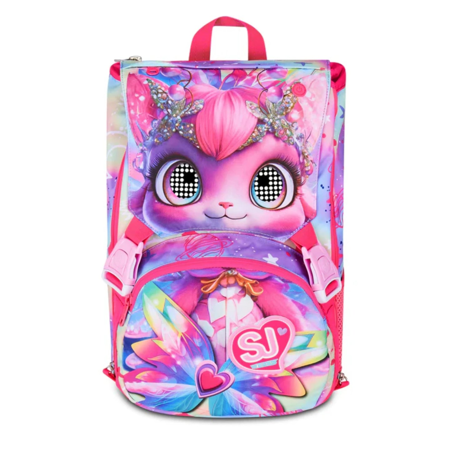 Zaino SJ Gang Estensibile Big Cat LED Girl con Occhi LED Gattina Galaxy e Pattina Staccabile Ricaricabile USB Fantasia Aurora Rosa Viola