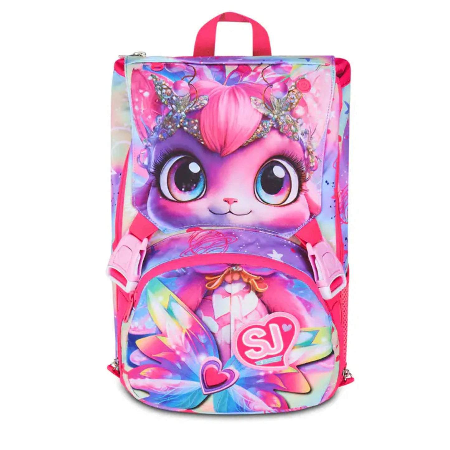 Zaino SJ Gang Estensibile Big Cat LED Girl con Occhi LED Gattina Galaxy e Pattina Staccabile Ricaricabile USB Fantasia Aurora Rosa Viola