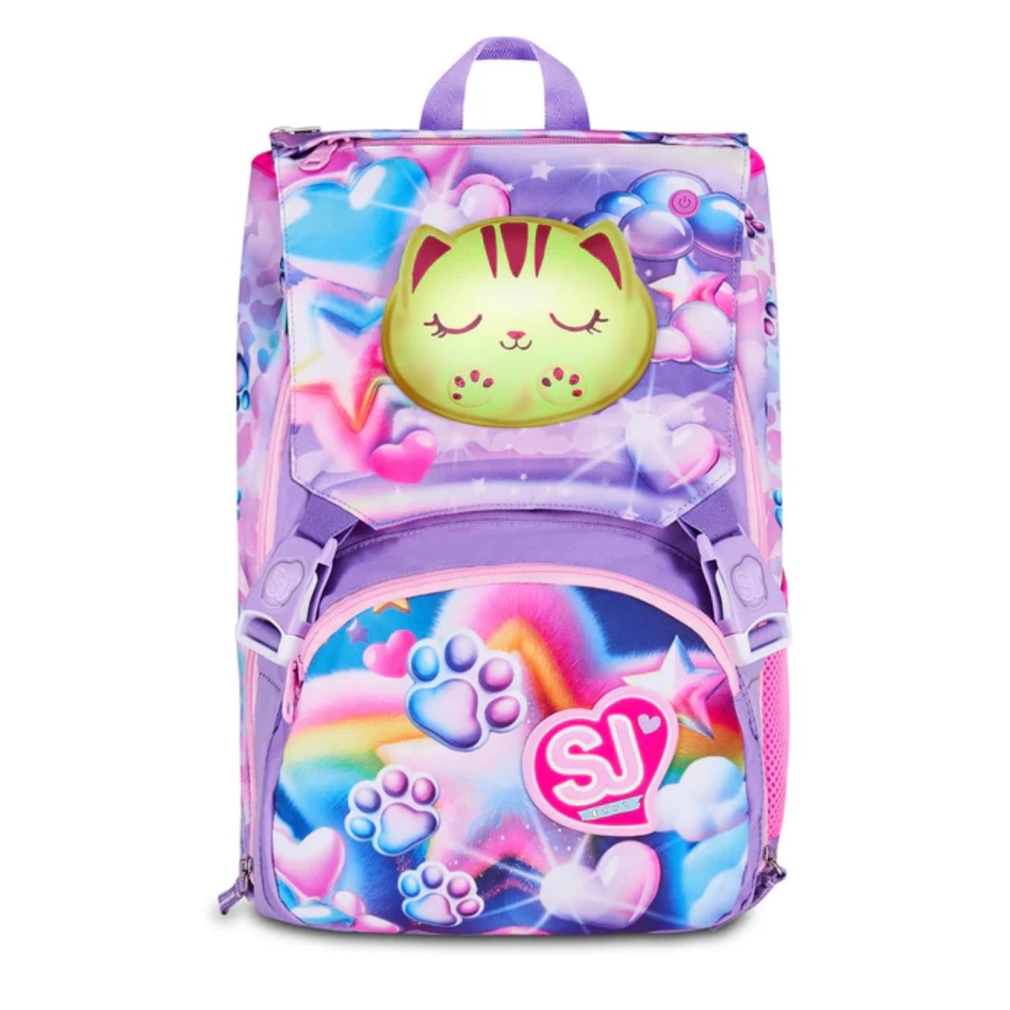 Zaino SJ Gang Estensibile Big Glowcat con Gattino Luminoso Touch Cambia Colore Fantasia Paws Rainbow Viola Rosa