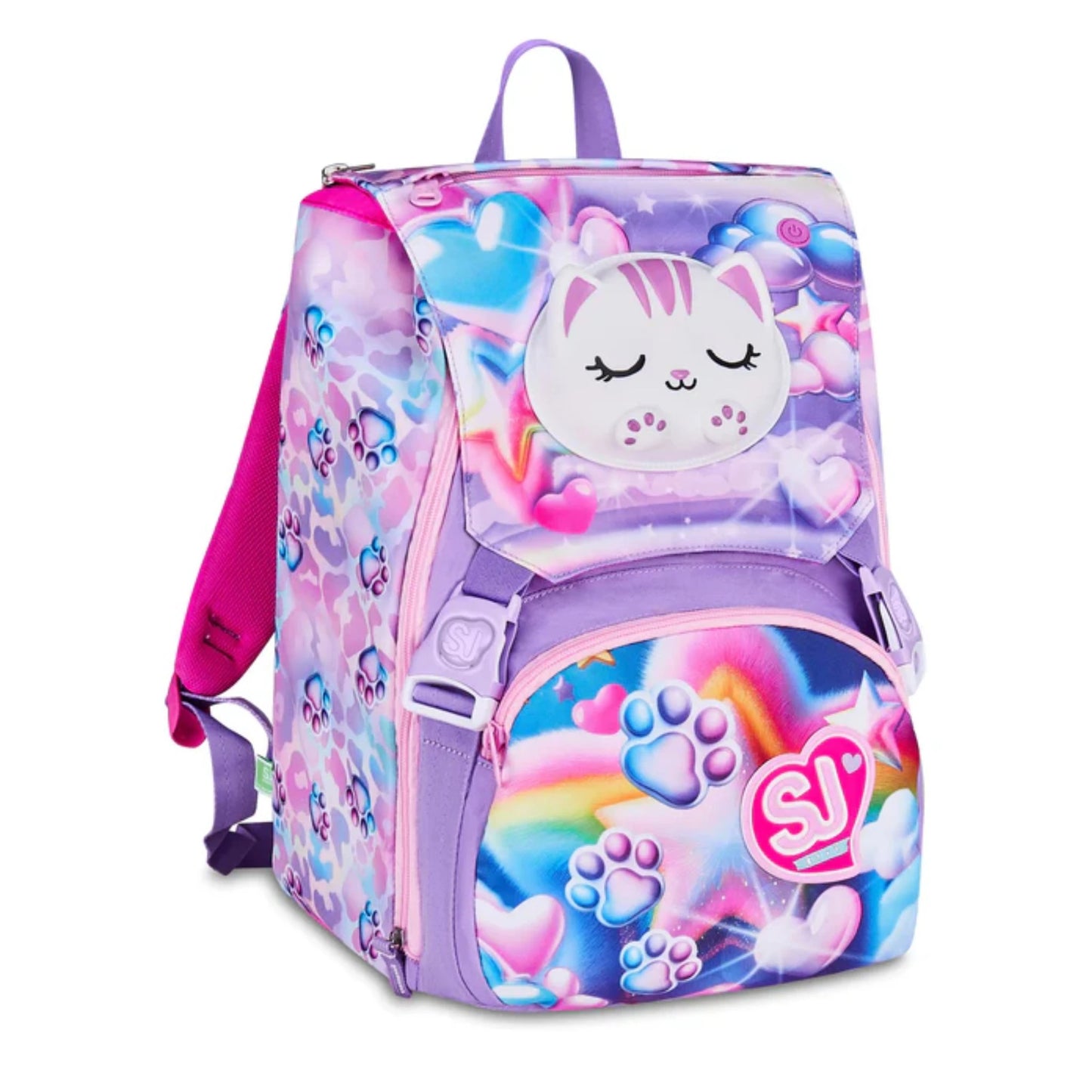 Zaino SJ Gang Estensibile Big Glowcat con Gattino Luminoso Touch Cambia Colore Fantasia Paws Rainbow Viola Rosa