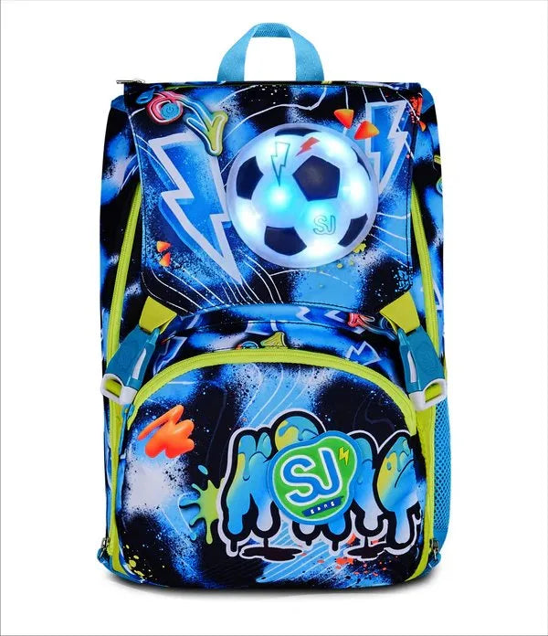 Zaino SJ Gang Estensibile Big Glowgame con Pallone Luminoso LED Fantasia Calcio Blu Giallo Lime