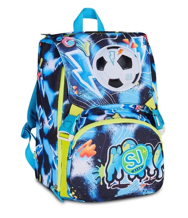 Zaino SJ Gang Estensibile Big Glowgame con Pallone Luminoso LED Fantasia Calcio Blu Giallo Lime