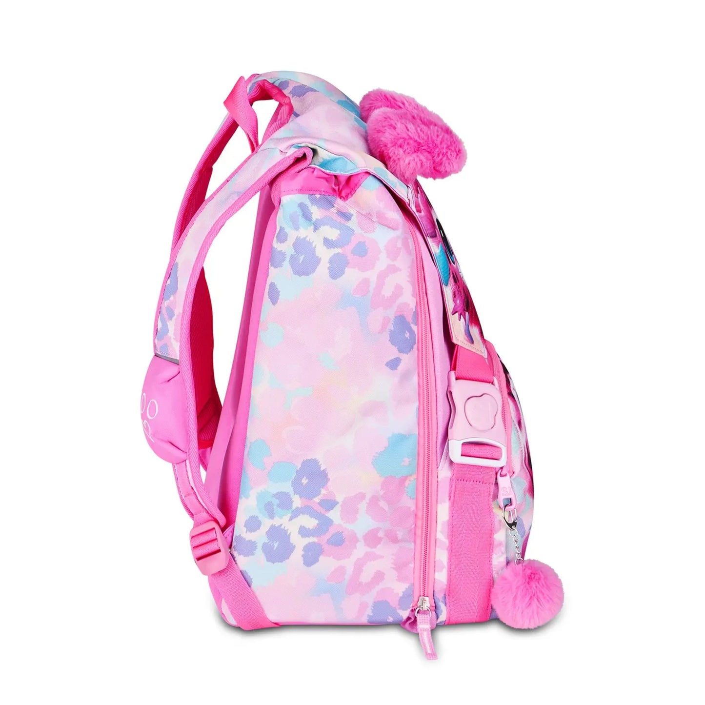 Zaino SJ Gang Estensibile Big Heart Buddy Girl con Cucciolo Leopardo e Orecchie Peluche Mobili Fantasia Leopard Pastello Rosa